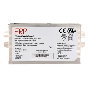 ERP ESM060W-1400-42 DIMMABLE  CC LED DRIVER, 24-42V, 1400MA, 58.8W, 120/277V - Picture 1 of 2