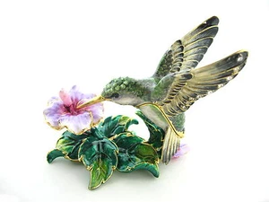 Hummingbird and Flower Bejeweled Trinket Box - Picture 1 of 2
