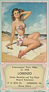 PIN UP BEACH BUNNY Entertainment That's Niffy for 1950 Blotter LORENZO Magician - Picture 1 of 2