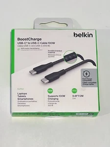 Belkin BoostCharge Braided 100W USB-C to USB-C Cable 6.6 ft - Black OPEN BOX - Picture 1 of 2