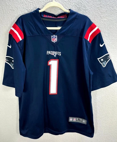 Blue Nike NFL New England Patriots Football Cam Newton #1 On Field Jersey Sz L Cover