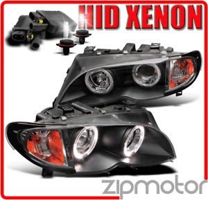 02-05 BMW E46 3 SERIES 4DR HALO BLACK PROJECTOR HEAD LIGHTS+HID 6000K LEFT+RIGHT