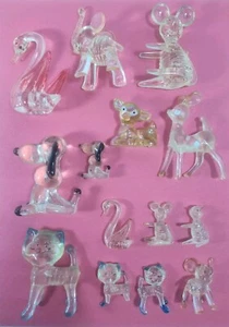 1960s Lucite Animal Figurines Lot Of 14 Deer Mouse Swan Elephant Dog Mouse Cat - Picture 1 of 7