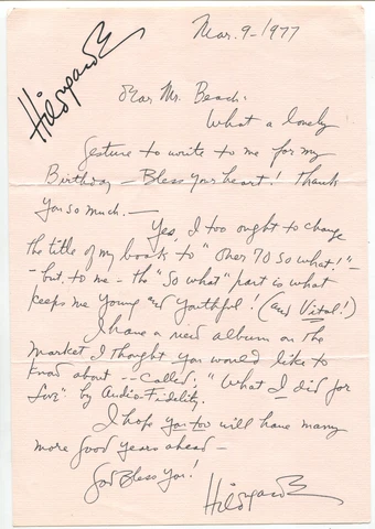 1977 American Cabaret Singer Hildegarde [Loretta Sell] Autograph Letter Signed Cover