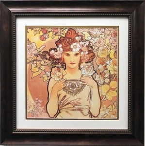 Alphonse Mucha ""Las flores: rosa"" 1898 (detalle) ENMARCADO PERSONALIZADO ART NOUVEAU mujer - Imagen 1 de 3