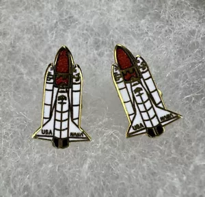 Vintage Space Shuttle Earrings Enamel Posts USA NASA - Picture 1 of 5