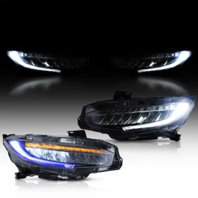 Conjunto de Faróis LED VLAND para 2016-2021 Honda Civic Projetor Sequencial Azul DRL - Imagem 1 de 4