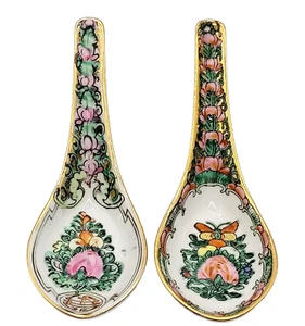 2 cucharas de sopa asiáticas vintage pintadas a mano porcelana dorada una marcada - Imagen 1 de 24