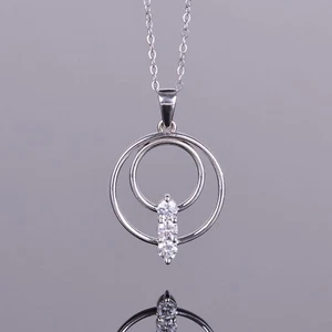 Double Circle Pendant with Diamonds in 14k WG - Picture 1 of 2