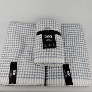 4er Set DKNY Gingham Check 2 Badetücher & 2 Handtücher blau weiß kariert Monet - Bild 1 von 6