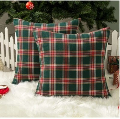 Рождественский клетчатый декор наволочки шотландский тартан подушка чехол красный и зеленый - Изображение 1 из 4