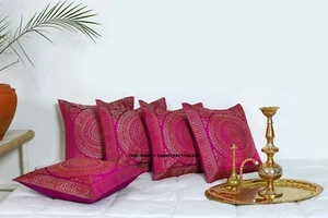 Pink Mandala Cushion Covers Banarasi Indian 40cm Pillow Cases - Picture 1 of 4