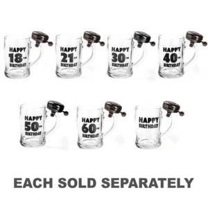 Happy Birthday Bell Glass Beer Mug with a Black Bell Attached to the Handle - Picture 1 of 10