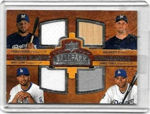 P.FIELDER,B.SHEETS,M.KEMP,&T.LONEY 2008 BALLPARK QUAD 3 JERSEYS,& BAT - Picture 1 of 1