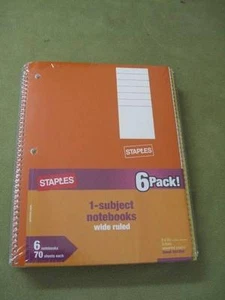 Staples 6er-Pack Notizbücher 201350 breite Regeln 8 x 10 1/2 verschiedene Farben versiegelt - Bild 1 von 1