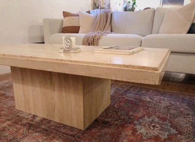 Винтажный итальянский журнальный столик из травертина | MCM постмодернистский полированный камень - Изображение 1 из 4