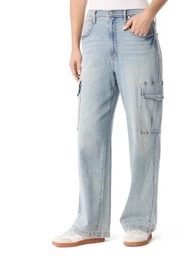 Jessica Simpson Women's Cargo Wide Leg High Rise Light Wash Jeans Size 4 NWT - Picture 1 of 4