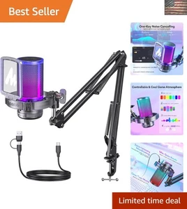 USB Condenser Mic with Noise Cancellation & Customizable RGB for Streaming/PODs - Afbeelding 1 van 10
