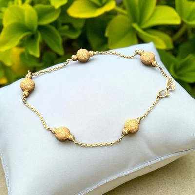 钻石切割球/珠链 14K 金色手链 已测试 — 第 1/4 张图片