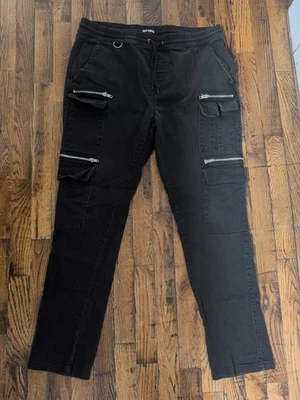 Hot Topic Black Denim Cargo Jeans, Slim Fit, Drawstring, 2XL - Image 1 of 4