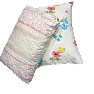 VTG Lot 2 Feather Pillow Floral Bedroom Sleep 40s 50s Laundered Soft Retro Down - Picture 1 of 11