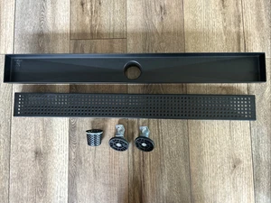 RELN 28 in. Matte Black Linear Shower Drain with Square Pattern Drain Cover - Picture 1 of 3