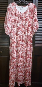 Nine West Dress NWOT Lined Short Sleeve Salmon White Floral Long Size 3X - Picture 1 of 5