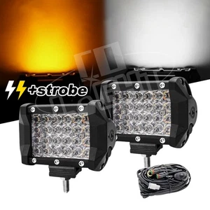 Pair Car Truck SUV W/ Strobe Amber 12/24V LED Work Light Bar Spot Lights Offroad - Picture 1 of 11