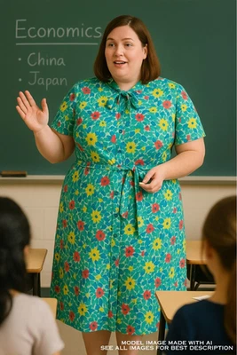 NUEVO SIN ETIQUETAS Vestido de Día Vintage 3X Floral Botón Completo Coño Lazo Tropical Oficina Cápsula Foto 1 de 4