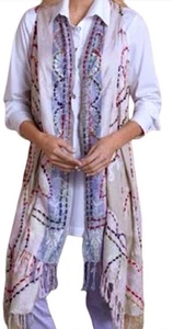 Soft Surroundings Colorful Rayon Fringe Tassel Open Draped Long Vest OneSz Boho - Picture 1 of 16