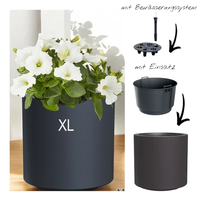 Blumenkübel Blumentopf mit Bewässerungssystem Einsatz Rund MATT | ANTHRAZIT | XL - Bild 1 von 4