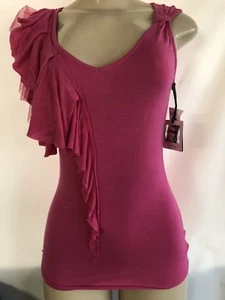 *NEW* Jessica Simpson Women Size XS Dark Pink Sleeveless Frill Top - Picture 1 of 4