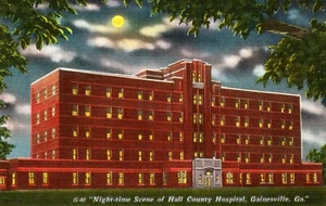 Tarjeta postal de lino 1940 Night Scene Hall County Hospital Gainesville Georgia GA - Imagen 1 de 2