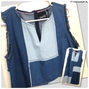 NANETTE LEPORE Womens Medium Patchwork Denim Dress Sleeveless Knee Length $99.99 - Picture 1 of 15