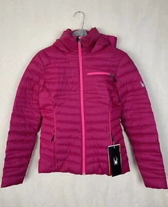 Spyder Pink Timeless Down Hooded Windproof Ski Jacket Coat XS £224 BNWT - Picture 1 of 13