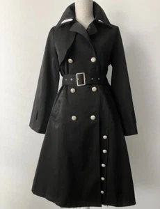 Damen Trenchcoat Übergangs Mantel Jacke Schwarz A-Linie Gr. 36 38 Elegant - Bild 1 von 3