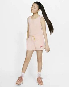 New Nike Girl's Heritage Romper Coral French Terry Big Kids (DD2338 664) - Picture 1 of 10