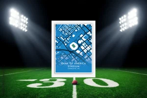 Carolina Panthers Bank of America Stadion Lagekarte NFL Kunstdruck Dekor - Bild 1 von 6