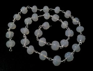 3 Feet White Opalite Quartz Muskmelon Pumpkin Carved 6-7mm Beads Silver Chain - Picture 1 of 8