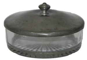 Jam Marmalade Olive Glass Bowl with Pewter Lid * Vintage Trinket Catch-All Dish - Picture 1 of 11