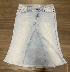 Bullhead Womens Juniors Size 7 S Denim Skirt Light Wash Fray Midi Skinny Flare - Picture 1 of 4