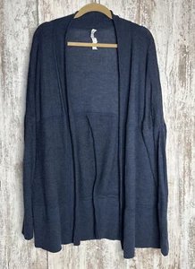 Lululemon Merinowollmischung gerippt Langarm Wickel Pullover Cardigan blau Gr. 8 - Bild 1 von 16