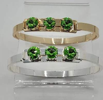 m/w Swarovski Crystal Peridot Stones Plated Bangle Bracelet; Beautiful!!! - Image 1 of 4