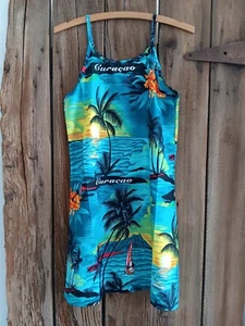 Five Parrots Palm Tree Print Curacao Girls Slip Dress XL Souvenir Tropical EUC - Picture 1 of 9