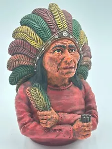 Giuseppe Native Tribal Chief Sculpture Lid ? Ceramic Signed Dated 1996 at Back - Picture 1 of 11