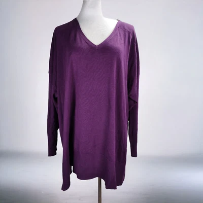 H by Halston Boxy Fit Sweater Size 3X Purple Dropped Shoulder Cotton Rayon Knit - Image 1 of 4