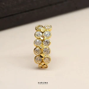 Vertikal 18K Echt Gold Indisch Damen Klar Weiß Cz Nasenstecker Nasen Ring Push - Bild 1 von 4