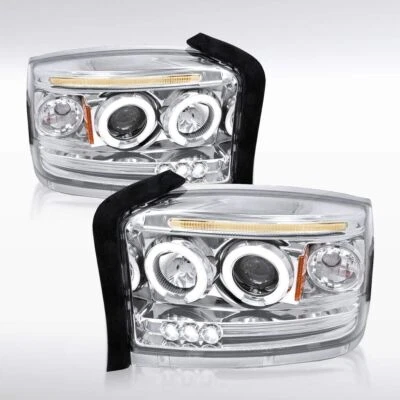 PARA 05-07 DODGE DAKOTA LED HALO CROMO CARCASA ÁMBAR FARO ESQUINERO FARO Foto 1 de 4