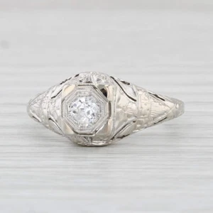 Art Deco 0.15ct Diamond Solitaire Engagement Ring 18k White Gold Filigree Size 6 - Picture 1 of 10