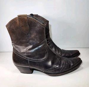 Paul Green Western Boots Womens 7 Brown Leather Handmade Pointed Toe Zip - Picture 1 of 14